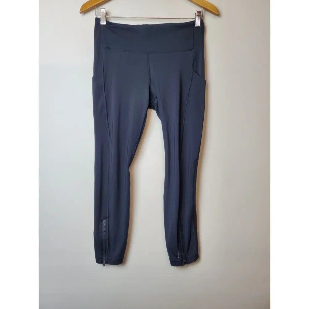 Athleta 7/8 Tight‎ Leggings Medium Black Pockets Ankle Zippers Vented Womens